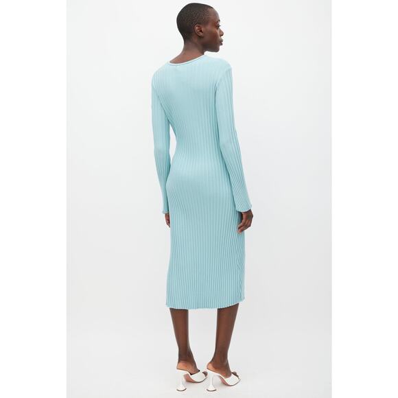 SIMON MILLER Teal Light Blue Ribbed Long Sleeve Fitted Maxi Dress Size Medium - Picture 2 of 14